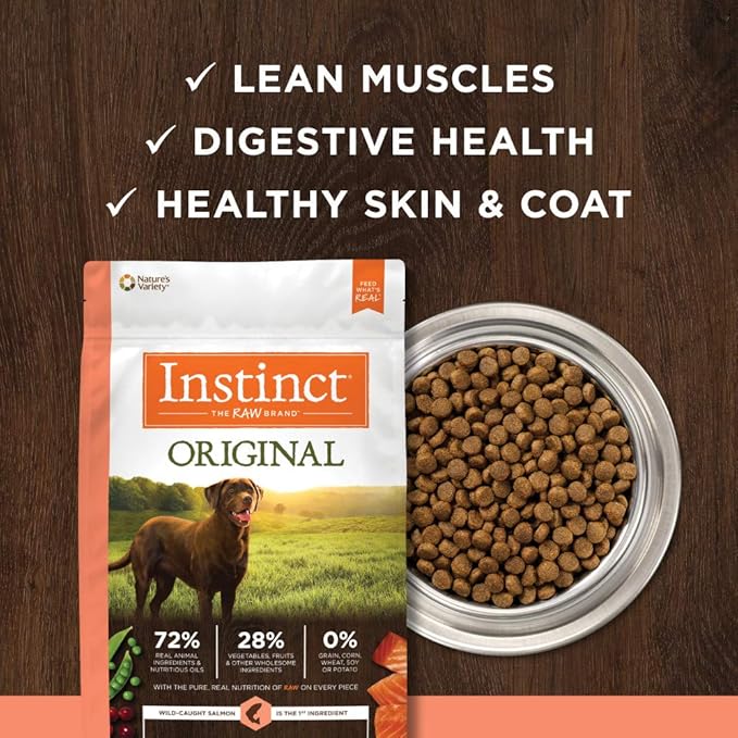 Instinct Original Dry Dog Food, Raw Coated Kibble, High Protein, Grain Free Recipe - Real Salmon, 20 lb. Bag