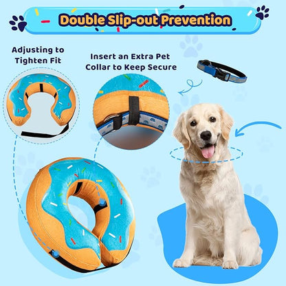 Grand Line Donut Inflatable Collar for Dogs and Cats, Soft Recovery Dog Cone After Surgery, Protective Pet Neck Cone for Small, Medium, Large Dogs, Not Block Vision (Blue, L)