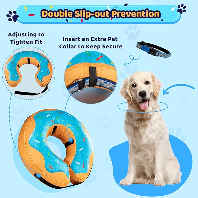 Grand Line Donut Inflatable Collar for Dogs and Cats, Soft Recovery Dog Cone After Surgery, Protective Pet Neck Cone for Small, Medium, Large Dogs, Not Block Vision (Blue, M-Plus)