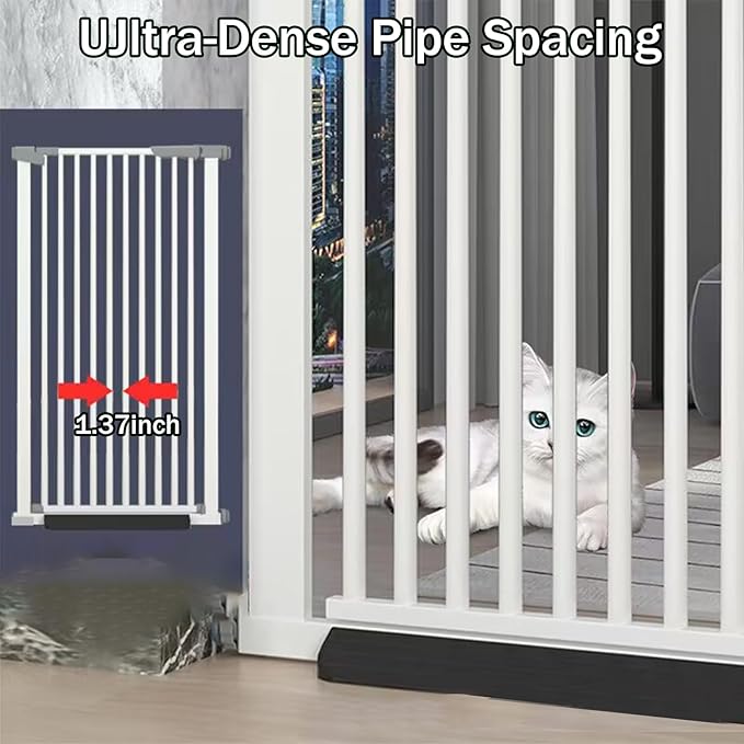 SHYUJAJIE 51.18 Inch Extra Tall Pet Gate, 29.5-43" Adjustable Wide Auto Close Dog Gates, Pressure Mounted Walk Through Tall Cat Gate for Doorways,Hallway,Stairs（White）