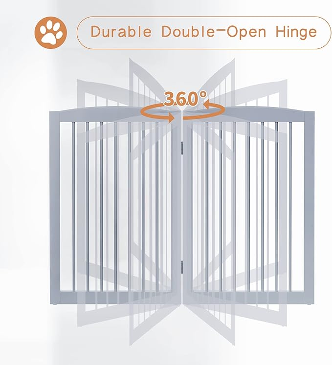PUPETPO Freestanding Pet Gate for Dogs, Foldable Wooden Dog Gate for House Indoor, Tall Pet Fence for Stair, Doorway,Hall, Support Feet Included, 3 Panels 32",Grey