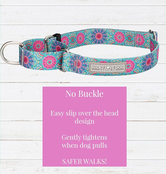 Lucky Love Dog Martingale Dog Collar - Adjustable, No-Slip, Durable, & Soft Webbing Collar for Male and Female Dogs Ideal for Training & Walking - Clara, Small