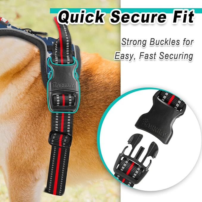 BARKBAY Dog Harness No Pull Mesh for Small Dogs - Adjustable, Reflective, Comfortable, No Choke, Heavy-Duty - Perfect for Outdoor Training, Walking, and Hiking - Strong & Durable- XS & Blue Star Mesh