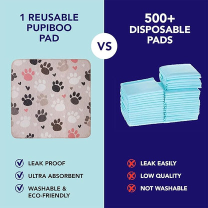 PUPIBOO Washable Pee Pads for Dogs & Cats - Super Absorbent Reusable Puppy Training