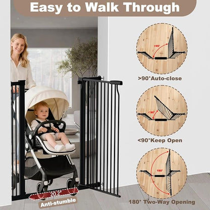 40.55" Extra Tall Baby Gate, 49.2-54.7 in Wide, No Drilling, Pressure Mounted Child Safety Gate with Door, Black