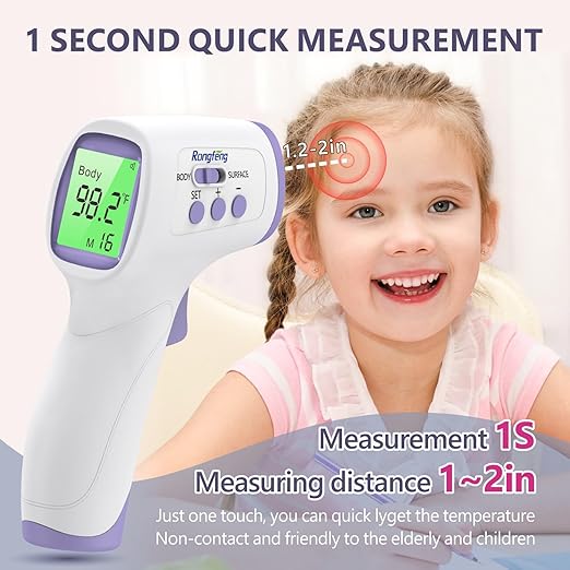 No-Touch Forehead Thermometer for Adults and Kids, Digital Thermometers with Fever Alarm, 3 Backlit and 32 Memories Fast Accurate Results, Easy for All Ages, Basal Thermometer