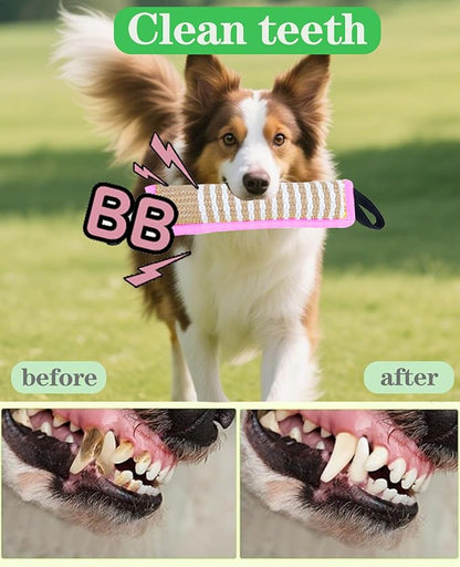 Clysoru Squeaky Tug Toy for Dogs Jute with 2 Strong Handles Lasting Training Equipment Puppy to Large Dog Interactive Toys of War Pull Indestructible Rope Pet Crinkle Teething (Light Pink)