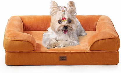 EHEYCIGA Orthopedic Dog Bed for Small Dogs, Waterproof Memory Foam Small Dog Beds with Sides, Non-Slip Bottom and Egg-Crate Foam Medium Pet Couch Bed with Washable Removable Cover,Pumpkin Orange