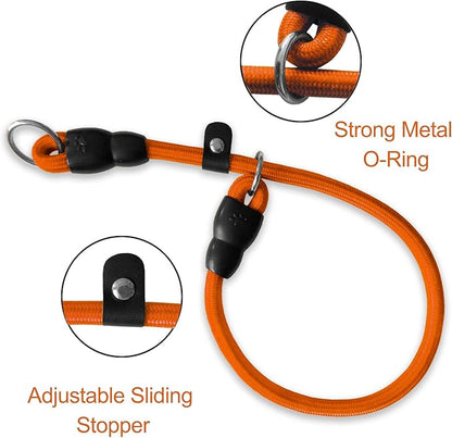 Slip Collar, Dog Choker Collar, Nylon Dog Training Collar with Slidable Stopper No Pull Dog Collars Martingale Collars for Small Medium Large Dogs, Orange, M