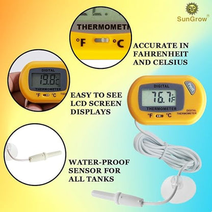 SunGrow Reptile Digital Thermometer Terrarium Temperature Monitor with Suction Cup Mount, Accurate Fahrenheit Celsius Switch, Thermostat Gauge for Bearded Dragon, Snake, Gecko Enclosure Tank