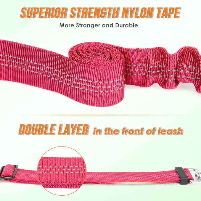 AUTOWT Double Dog Leash, No Tangle 360°Swivel Rotation Reflective Lead Attachment Adjustable Length Dual Two Dogs Lead Splitter, Comfortable Shock Absorbing Walking Training for 2 Dogs