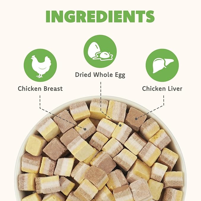 MON2SUN Triple-Layer Freeze Dried Cat & Dog Treats, Chicken, Egg & Chicken Liver Recipe Cube, Grain-Free High Protein Snacks, All Natural Food Topper or Training Rewards, 5.6oz