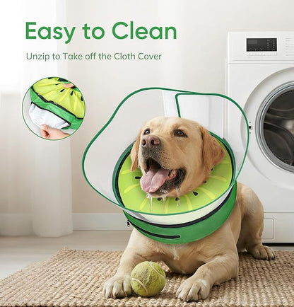 Supet Raised Inflatable Dog Cone After Surgery - Adjustable Recovery Donut Collar with Removable Shield to Stop Licking Wounds & Protect Stitches - Soft Dog Cone Alternative for Large Dogs (Kiwi,L)