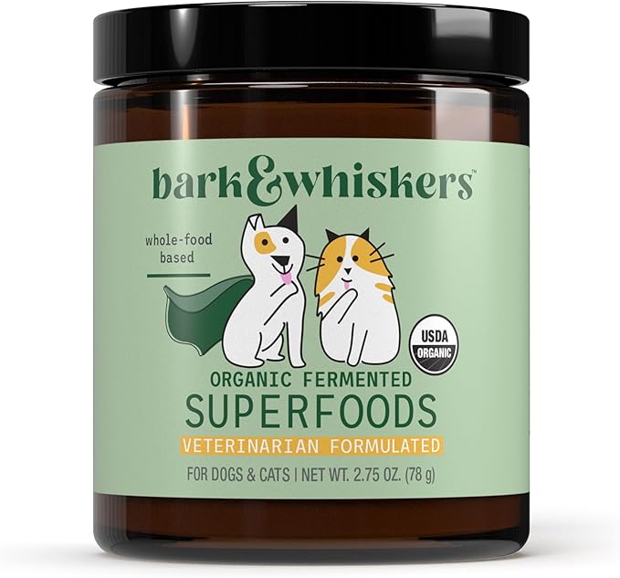 Dr. Mercola Bark & Whiskers Organic Fermented Superfoods - Nutrient-Rich Meal Topper for Dogs & Cats - with Antioxidants - Cheddar Flavor - USDA Organic - 60 Scoops