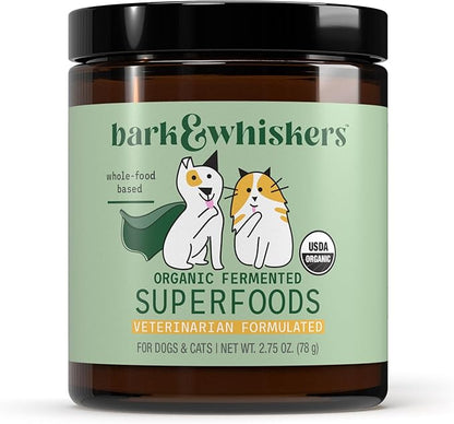 Dr. Mercola Bark & Whiskers Organic Fermented Superfoods - Nutrient-Rich Meal Topper for Dogs & Cats - with Antioxidants - Cheddar Flavor - USDA Organic - 60 Scoops