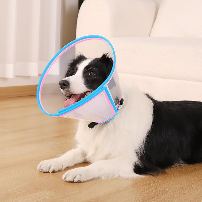 Soft Dog Cone Collar for Dogs After Surgery, Transparent Cone for Dogs to Stop Licking, Breathable Dog Neck Cone for Small Medium Large Dog, Adjustable Elizabethan Pet Recovery Collar (Pink, Size 3)