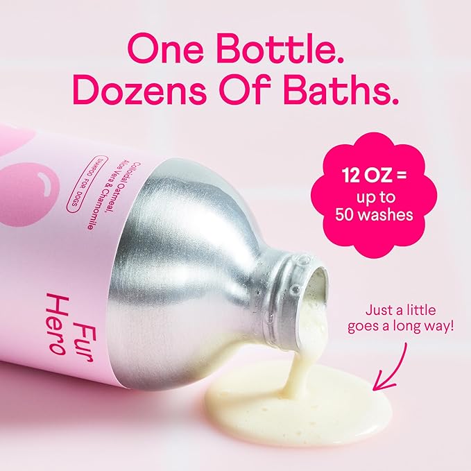 Fur Hero Oatmeal Dog Shampoo for Itchy Skin & Allergies - Soothing Relief w/Colloidal Oatmeal, Aloe & Chamomile - Zero Sulfates, Parabens or Perfumes