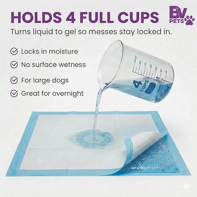 BV Puppy Pads XL 40 Count 34"x28" - Leak-Proof Pee Pads for Dogs with 6-Layer Design, Rapid Dry Sheet & Attractant - Dog Pad Extra Large with Odor Control - Perfect for Big Dogs & Indoor Use