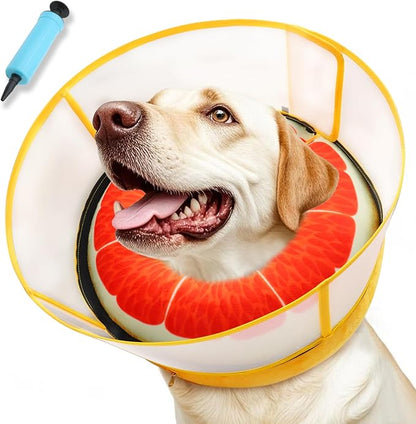 Upgraded Inflatable Dog Cone Collar with Transparent Anti-Licking Shield, Adjustable Elizabethan Collar for Medium Large Dogs, 2-in-1 Design with Detachable Shield and Soft Padding (L, Grapefruit)