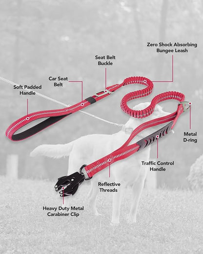Joytale Tactical Dog Leash Heavy Duty, 4-6FT Shock Absorbing Bungee Lead with 2 Padded Handle, Metal Carabiner Clip, Car Seatbelt, Strong No Pull Leash for Medium Large X-Large Dogs, Hot Pink