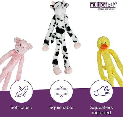 Multipet Swingin' Slevin Cow Dog Plush Toy - Squeaky Toys for All Dogs - Extra Soft Plush - Stuffed Animal for Cuddling & Playing - Cute (27”, White, 5 Squeakers)