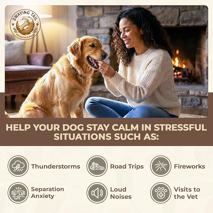 Bacon Calming Bites for Dogs - Separation Anxiety Relief & Stress Support - Hemp Calming Treats for Dogs - No Melatonin - 120 Bacon Flavor Soft Chews