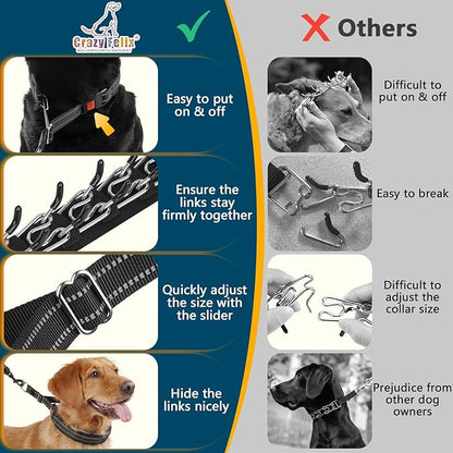 Crazy Felix No Pull Martingale Collar for Large Medium Small Dog Pitbull German Shepherd Doberman, Dog Collar Anti Pull with Buckle for Training Walking (Black, L-Neck 17-19.25", 1.5" Wide)