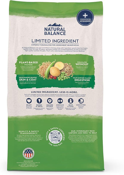 Natural Balance Limited Ingredient Adult Dry Dog Food with Vegan Plant Based Protein and Healthy Grains, Vegetarian Recipe, 4 Pound (Pack of 1)