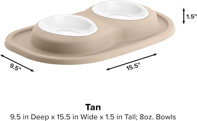 WeatherTech Double Low Pet Feeding System w/Plastic Dog/Cat Bowls - 8 oz (1 Cup) Tan (PDL0801TN)