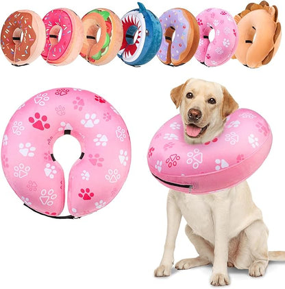 BEAUTYZOO Dog Cone Alternative After Surgery for Large Medium Small Dogs, Soft Inflatable Cone Collar for Dogs Cats, Pet Neck Donut E Collar Dog Recovery Collars to Stop Licking, Paw Pink, L