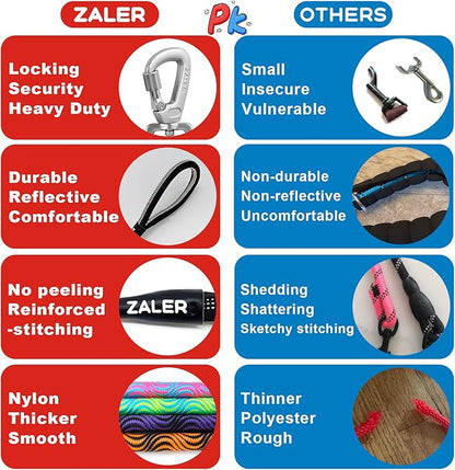 ZALER Short Dog Leash, 18 Inches Rope Traffic Leashes for Dogs, Reflective Dog Lead with O-Ring, Heavy Duty Pet Leash for Large and Medium Dogs (18'' Blue Pink)