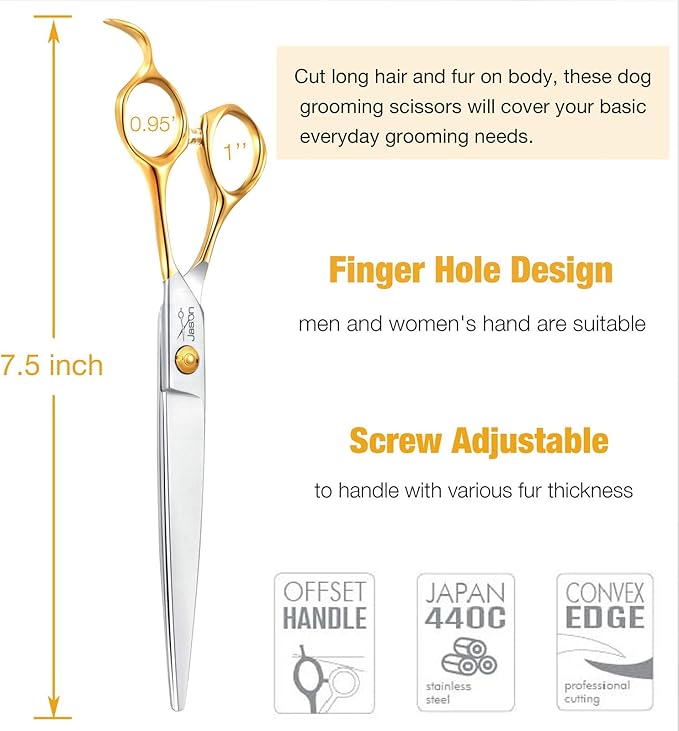 JASON Dog Grooming Scissors Shears - Cats Trimming Shears Professional Pets Scissor Kit for Right Handed Groomers Gold Sharp Shear Christmas Gift 7"