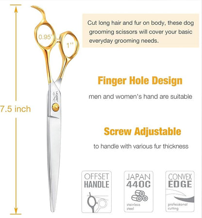 JASON Dog Grooming Scissors Shears - Cats Trimming Shears Professional Pets Scissor Kit for Right Handed Groomers Gold Sharp Shear Christmas Gift 7"