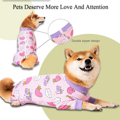 Dog Recovery Suit for Small Medium Large Dogs, Pet Onesie After Surgery Comfort Dog Bodysuit Anti Licking (Medium, Pink Heart)
