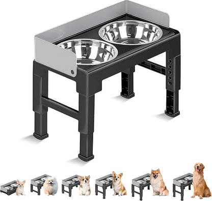 Marchul Elevated Dog Bowls, Raised Dog Food Water Bowl with 2 Thick Stainless Steel Bowls, 6 Height Adjustable, Non-Slip Stand, Spill-Proof for Medium Large Dogs (with Fence)