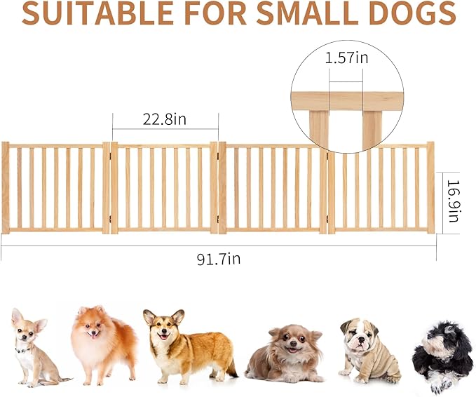 YOCAN Paint-Free Wooden Freestanding Dog Gates for The House,Doorways, Stairs,Wood Dog Fences Indoor Pet Gate,Step Over Fence-4 Panel H:16.9"