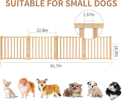 YOCAN Paint-Free Wooden Freestanding Dog Gates for The House,Doorways, Stairs,Wood Dog Fences Indoor Pet Gate,Step Over Fence-4 Panel H:16.9"
