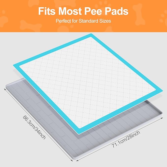 Pee Pad Tray Holder for Dogs,Non-Slip Silicone Dog Puppy Pad Holder,34 x 28 Inch Puppy Potty Training Pads,No Spill Raised Lip High Edge,Portable, Leak-Proof Mat Trays for Indoor Floor Protection