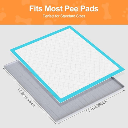Pee Pad Tray Holder for Dogs,Non-Slip Silicone Dog Puppy Pad Holder,34 x 28 Inch Puppy Potty Training Pads,No Spill Raised Lip High Edge,Portable, Leak-Proof Mat Trays for Indoor Floor Protection