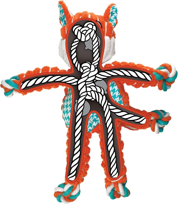 KONG Floppy Knots - Durable No‑Stuffing Squeaky Rope & Plush Dog Toy - for Teething, Playing (Fox, X-Small)