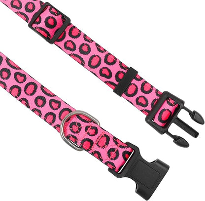 Reflective Dog Collar, Adjustable Soft Neoprene Padded Nylon Pet Collars with Buckle for Puppy and Small Dogs, Cats, Leopard Pink,M