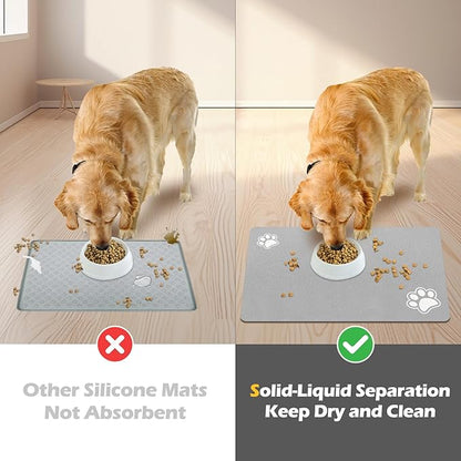 Pet Feeding Mat-Absorbent Dog Mat for Food and Water Bowl-Accessories Pet Supplies-Bowl for Messy Drinkers-No Stains Quick Dry Dog Water Dispenser Mat (16"x24", Light Grey)
