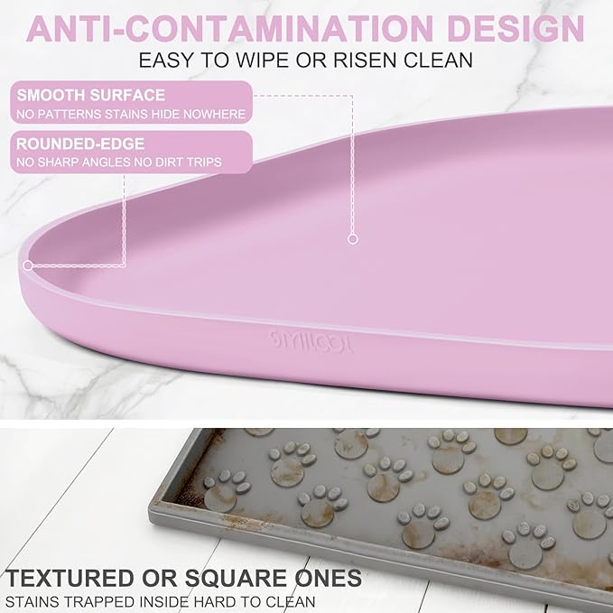 SMILOOL Small Silicone Pet Food Mat with Raised Edge for Food and Water Bowl, Square Dog Feeding Mats, Cat Food Trays for Floor Waterproof, Rubber Tray for Dogs and Cats, 12 x 12 x 0.7 Light Pink