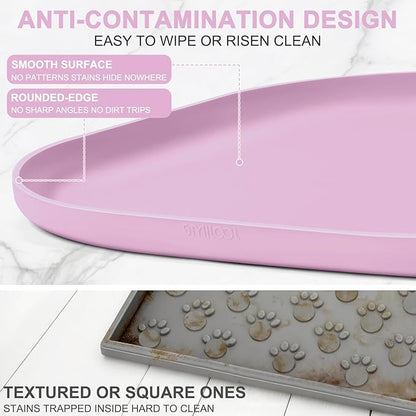 SMILOOL Small Silicone Pet Food Mat with Raised Edge for Food and Water Bowl, Square Dog Feeding Mats, Cat Food Trays for Floor Waterproof, Rubber Tray for Dogs and Cats, 12 x 12 x 0.7 Light Pink