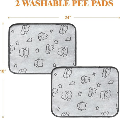 Qeils Reusable Puppy Pads, 2 Pack Washable Pee Pads for Dogs, Waterproof Non Slip Wee Wee pad, Absorbent and Leakproof Training Mats for Potty, Crate, Playpen, Bed, Sofa, 18"x 24"