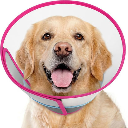 Queenmore Dog Cones for Large Dogs Soft Pet Recovery Collar After Surgery, Adjustable Dog Neck Cone Surgical Elizabeth E-Collar Prevent Biting and Stop Licking Wound, Rose Red XL