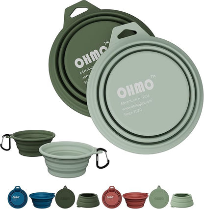 OHMO Collapsible Dog Bowl(2 Pack, Camo&Light Green 12oz/400ml) Premium Silicone Pet Water Bowls for Cats & Dogs, Portable Dog Travel Bowls Foldable for Outdoor Camping Hiking