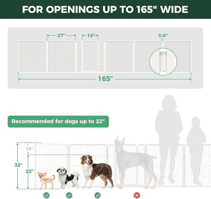 FXW Dog Gate Extra Wide Designed for Indoor Use, Adjustable Width Up to 165-inch Wide (32" H 6 Wire Panels for Small and Medium Dogs), White