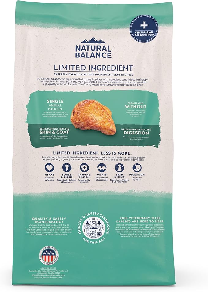 Natural Balance Limited Ingredient Adult Grain-Free Dry Dog Food, Chicken & Sweet Potato Recipe, 24 Pound (Pack of 1)