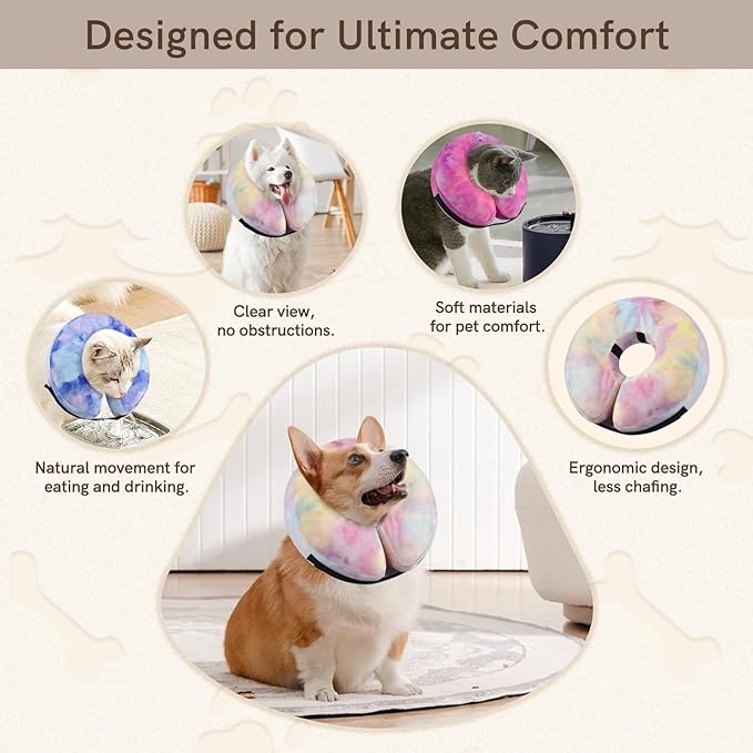 Inflatable Dog Collar, Potective Recovery E Collar for Dogs and Cats, Soft Pet Cone Collar for Small Medium Large Dogs and Cats